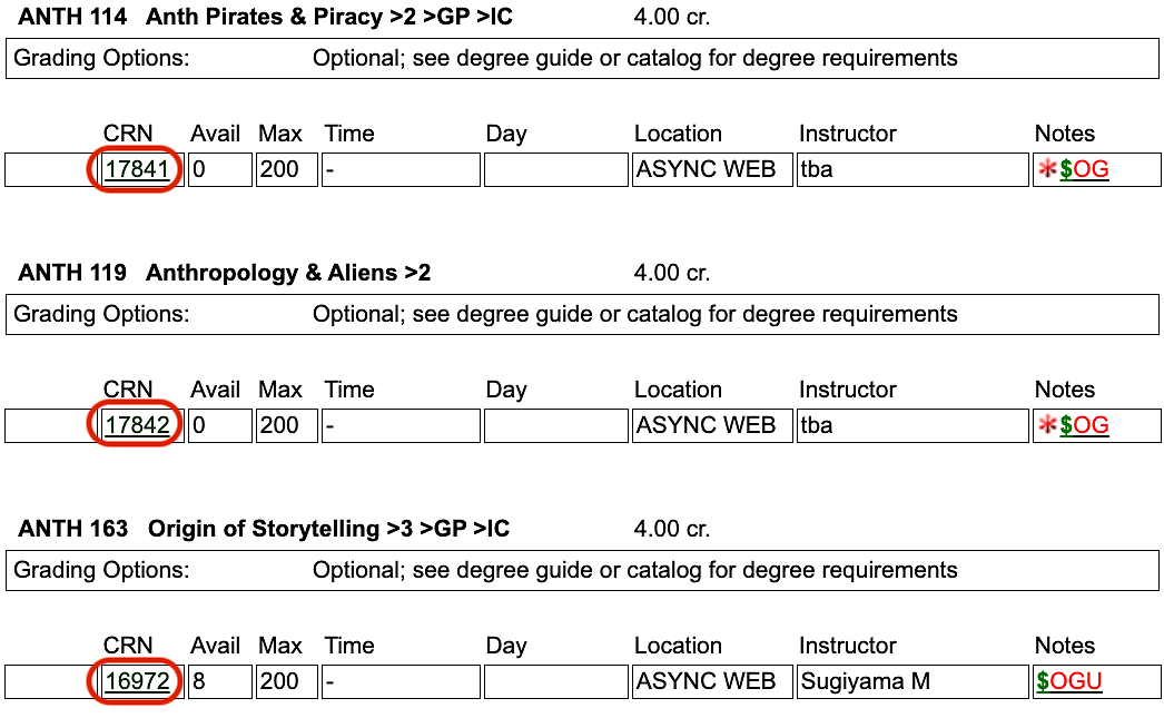 Course Schedule UO Online